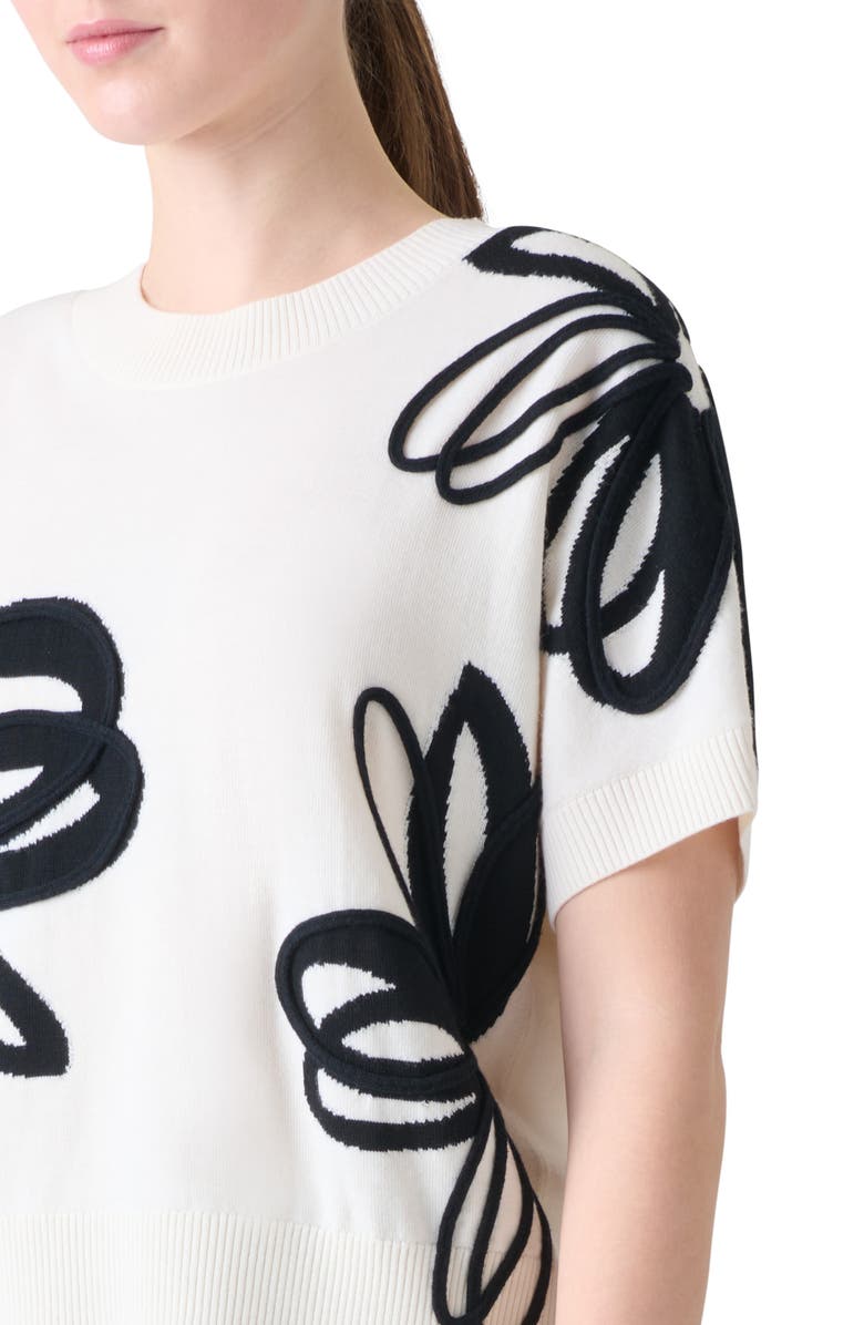 Akris punto Daisy Intarsia Knit Short Sleeve Virgin Wool Sweater, Alternate, color, Cream-Black