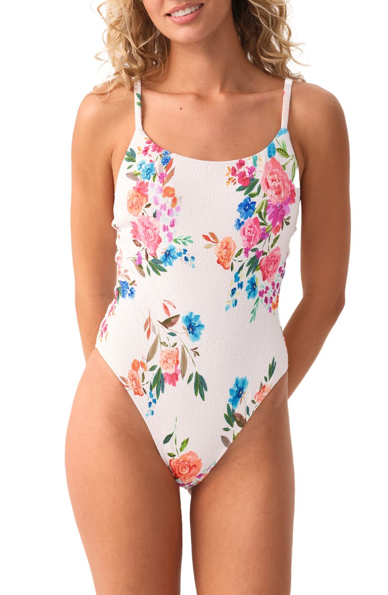 PQ SWIM Smocked Elodie One-Piece Swimsuit, Main, color, Florencia