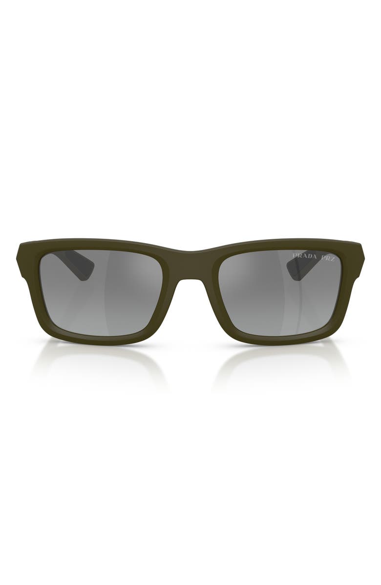 Prada Linea Rossa 54mm Polarized Gradient Irregular Sunglasses, Main, color, Matte Green / Grey Silver