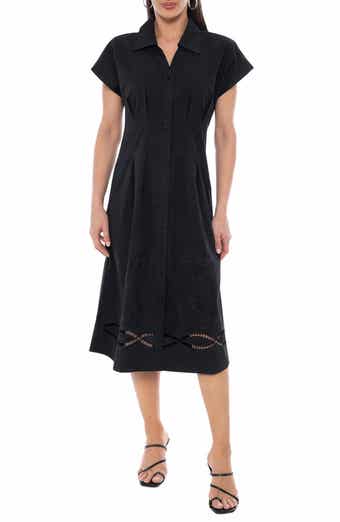 TASH AND SOPHIE Embroidered Short Sleeve Midi Shirtdress