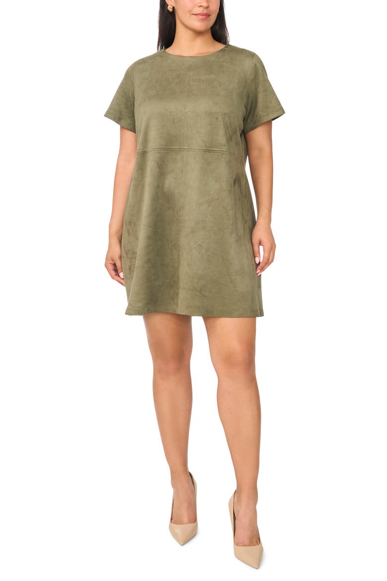 Faux Suede Paneled Shift Minidress, Main, color, EMERALD LEAF