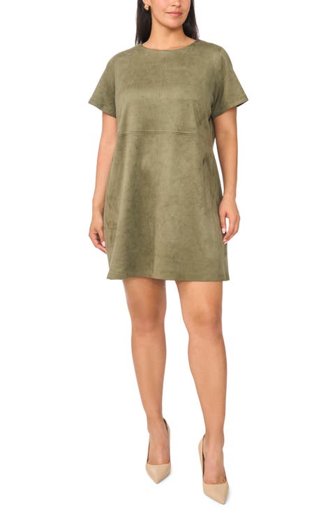 Faux Suede Paneled Shift Minidress