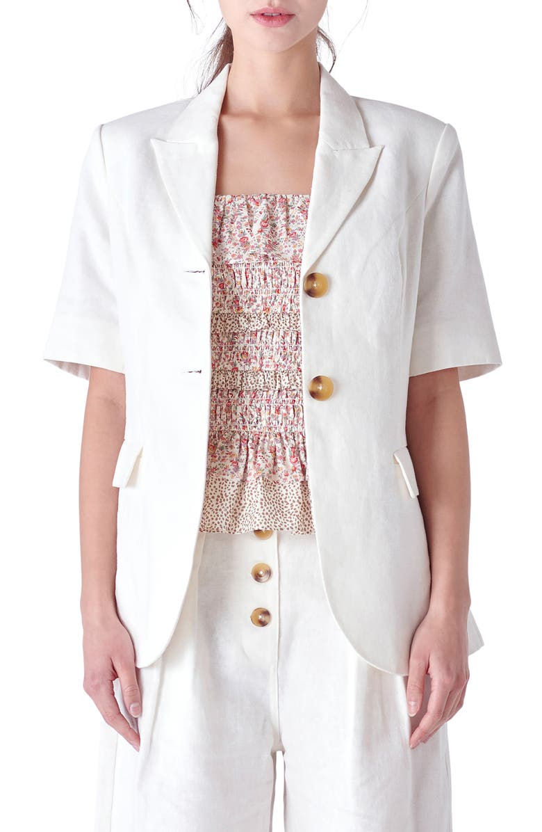 English Factory Short Sleeve Linen Blend Blazer, Main, color,