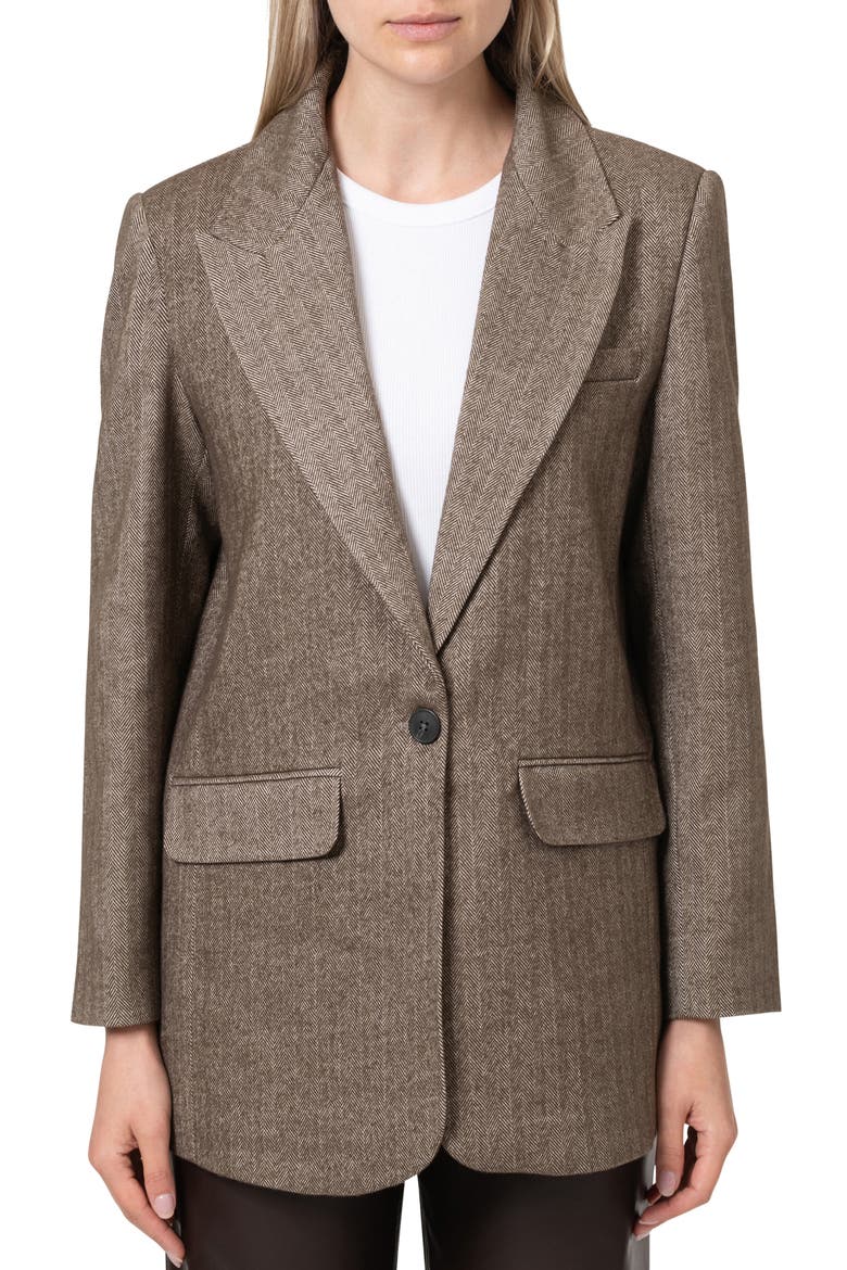 Houndstooth Blazer, Main, color, BROWN HERRINGBONE