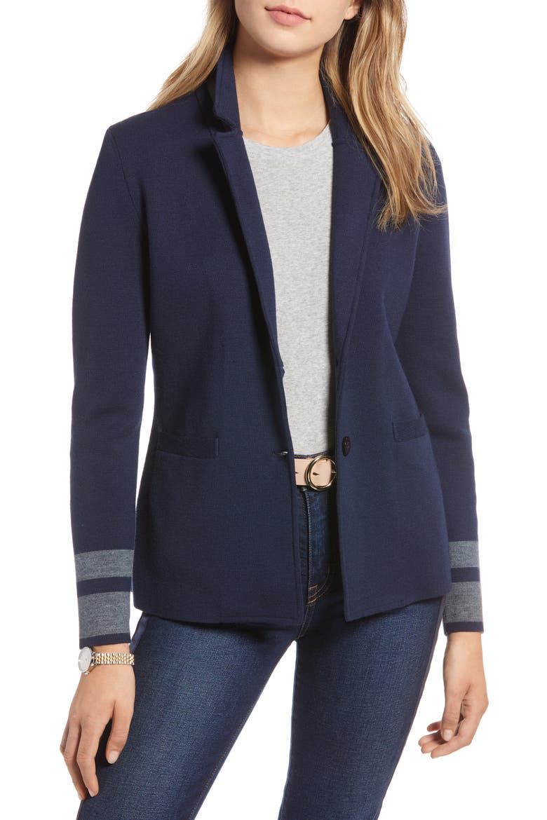 Stretch Wool Blend Sweater Blazer, Main, color, NAVY- GREY HTHR SLEEVE STRIPE
