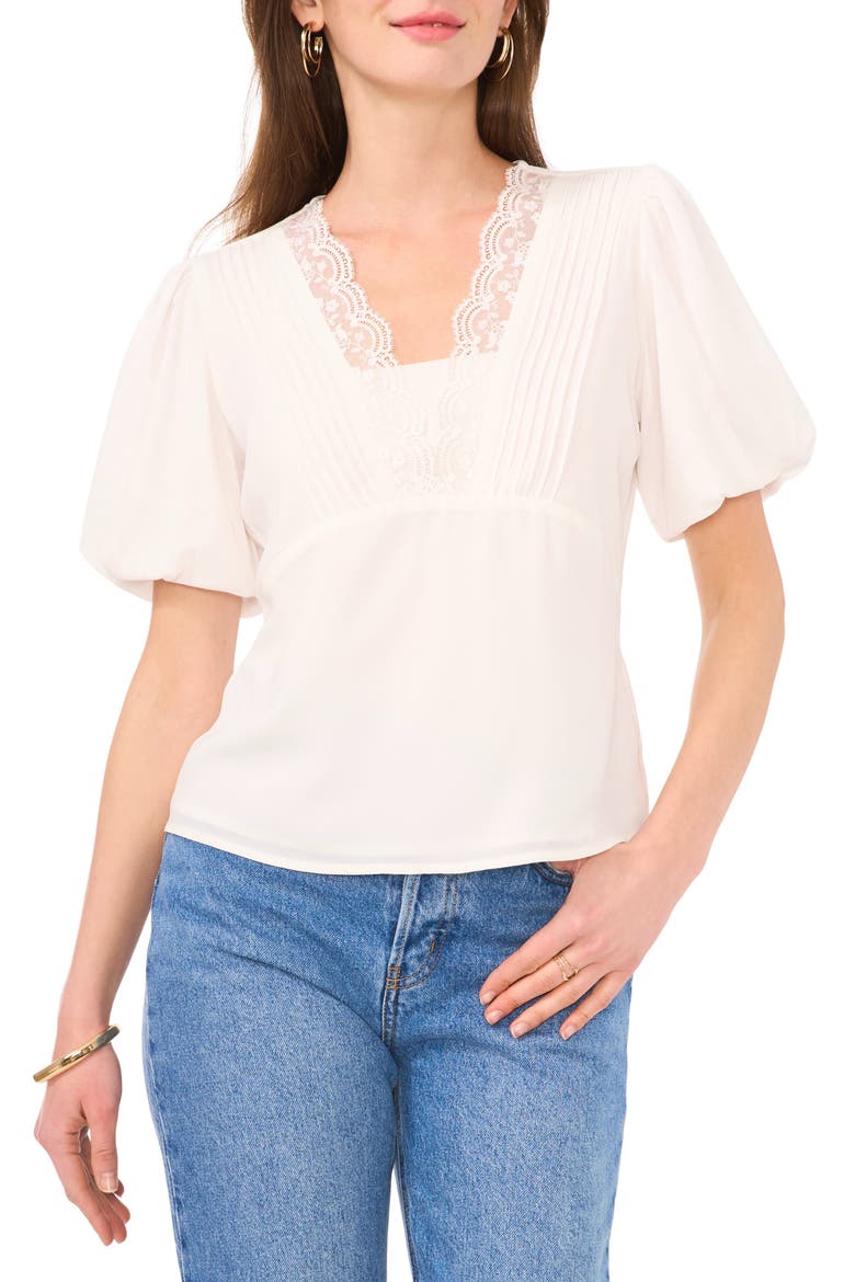 Lace Pintuck Puff Sleeve Top, Main, color, NEW IVORY