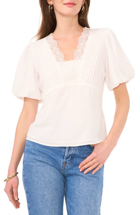 Lace Pintuck Puff Sleeve Top