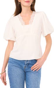 Vince Camuto Lace Pintuck Puff Sleeve Top