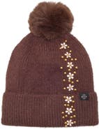 Nanette Lepore Side Embellished Beanie with Faux Fur Pom
