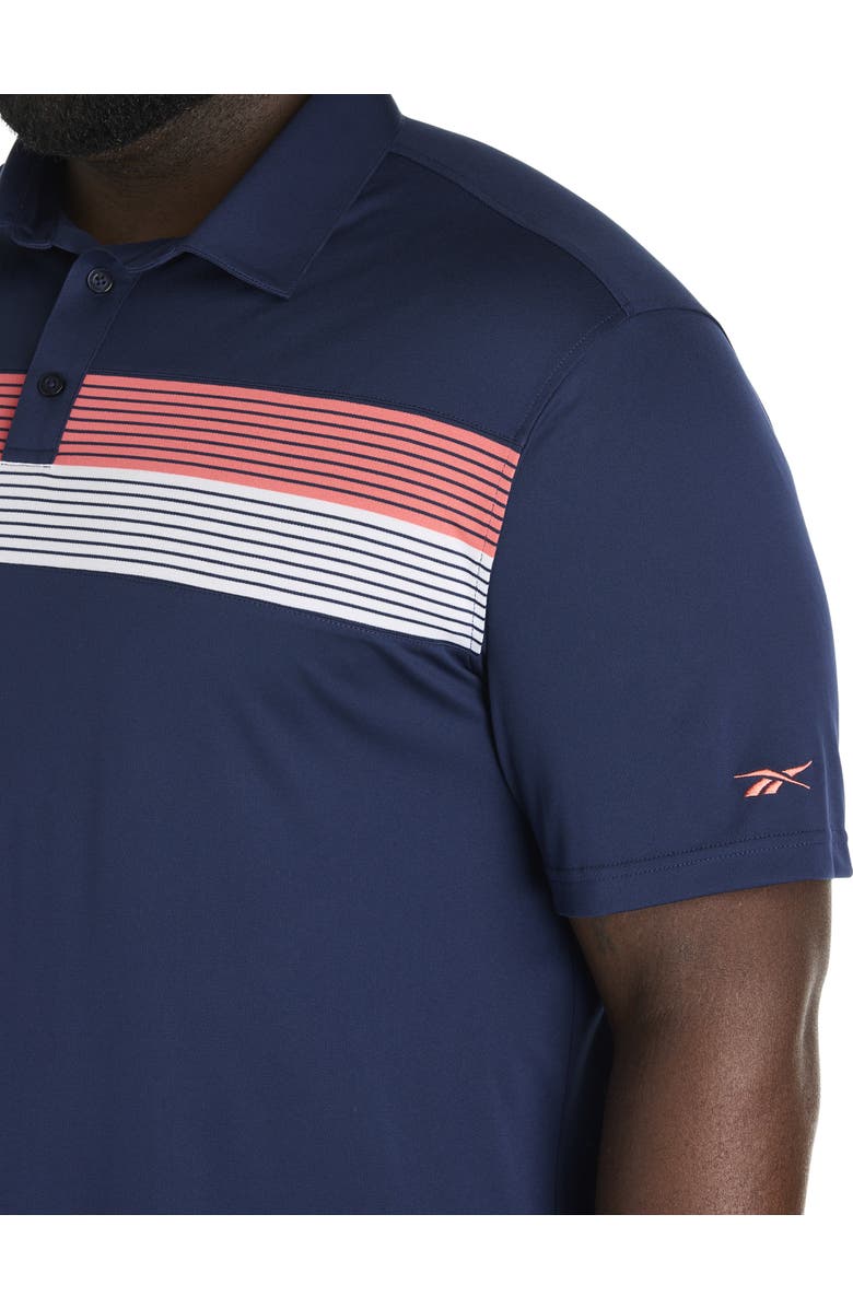 Reebok Big & Tall Colorblocked Striped Polo Shirt, Alternate, color, Sunset Coral