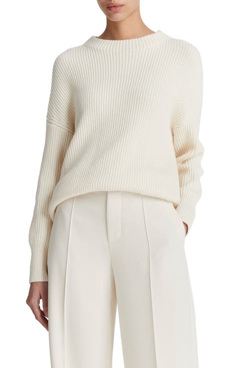Cotton & Cashmere Rib Funnel Neck Sweater