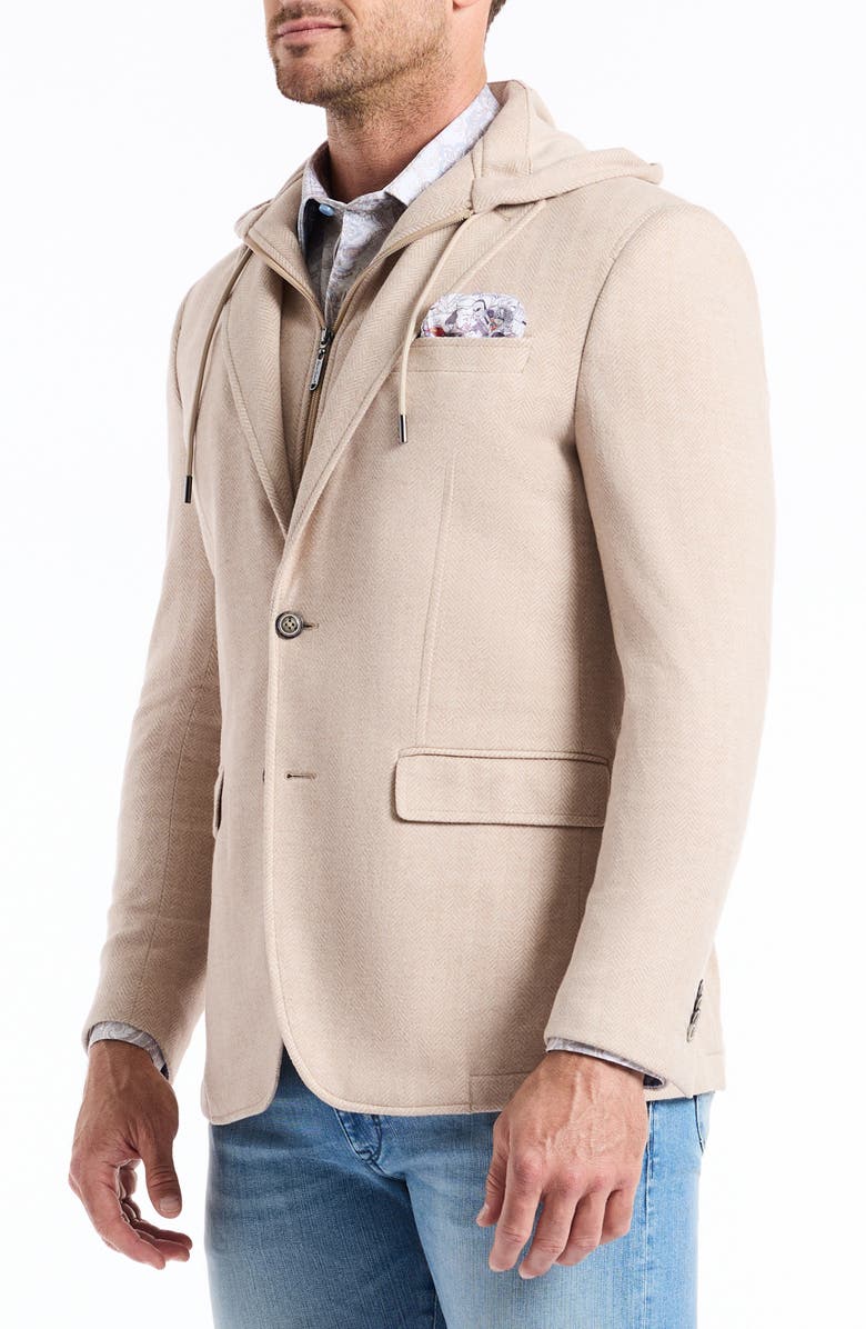 Robert Graham Jetset XV Tailored Fit Tan Knit Blazer with Removable Hooded Bib, Alternate, color, Oatmeal
