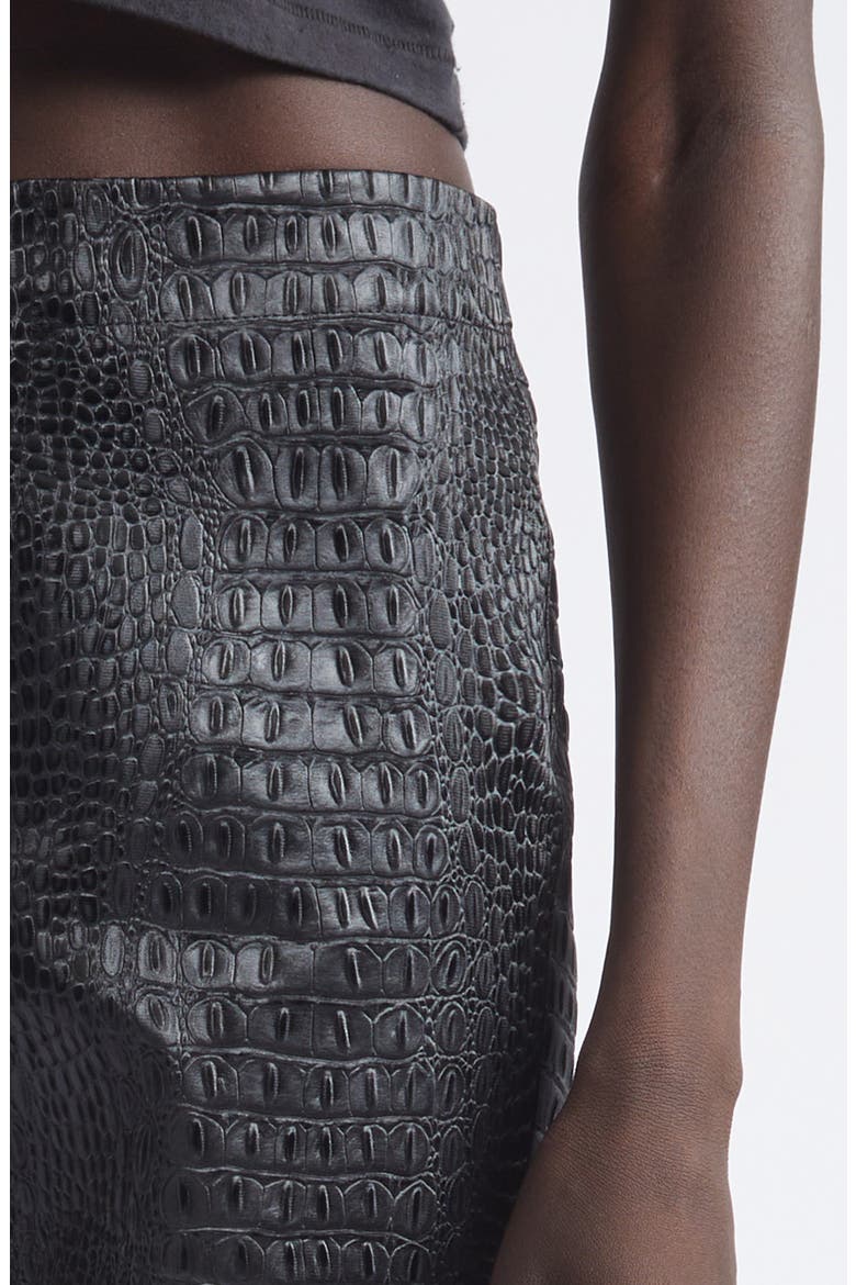 Bella Croc Embossed Faux Leather Bermuda Shorts, Alternate, color, BLACK