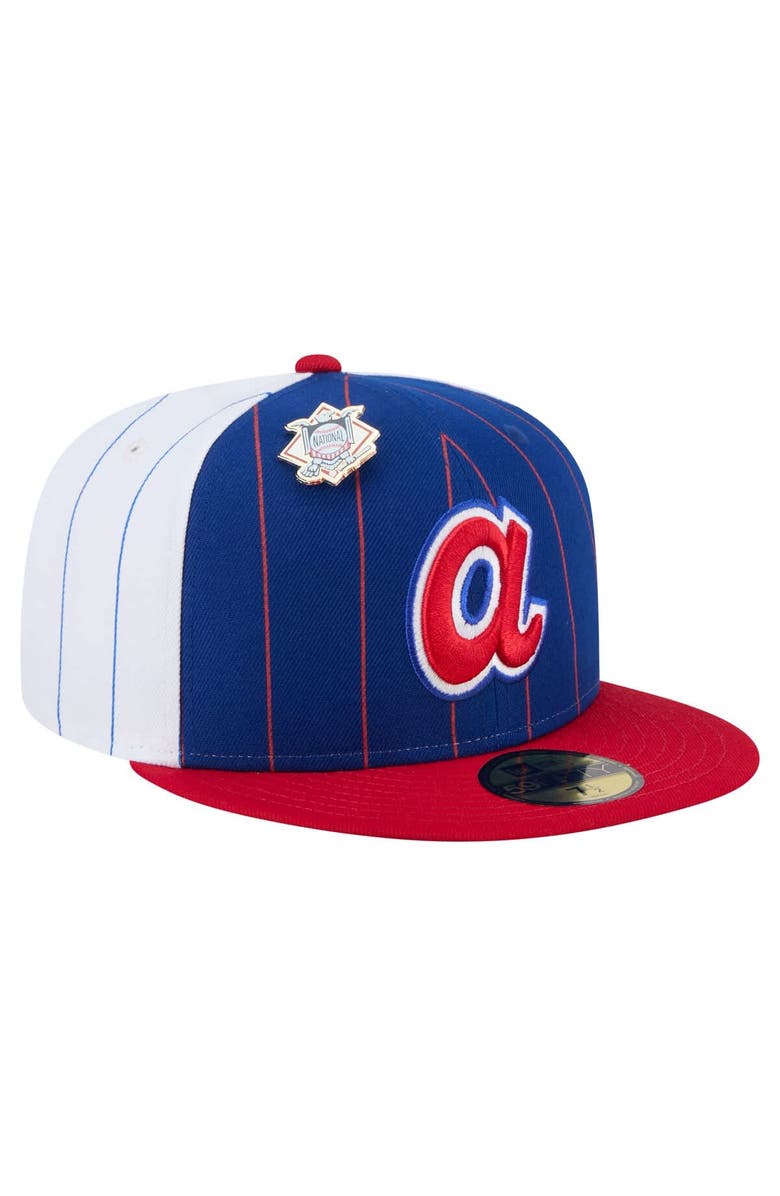 New Era Men's New Era Blue Atlanta Braves Pinstripe 59FIFTY Fitted Hat, Alternate, color,