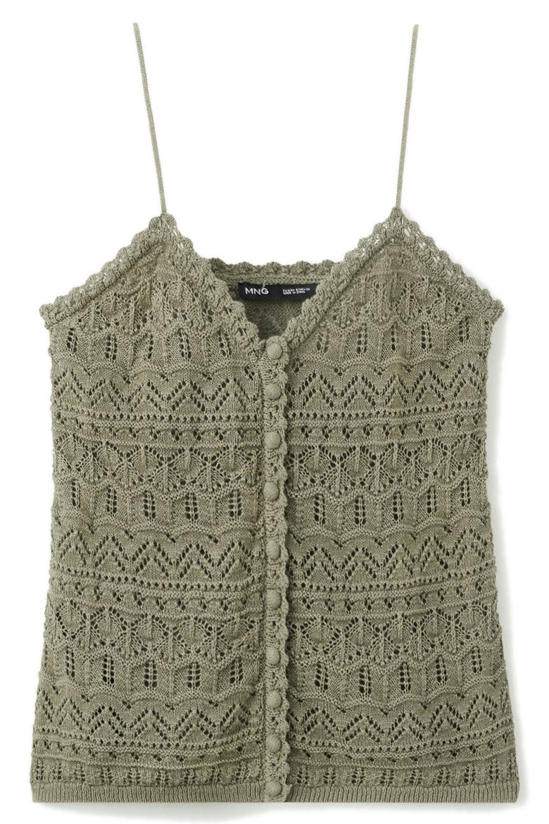 Open Knit Button-Up Camisole, Main, color, KHAKI GREEN