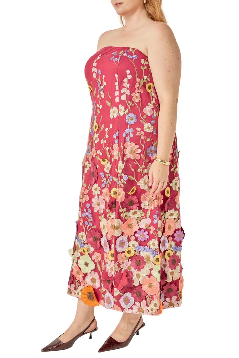Floral Embroidered Strapless Maxi Dress, Alternate, color, MULBERRY