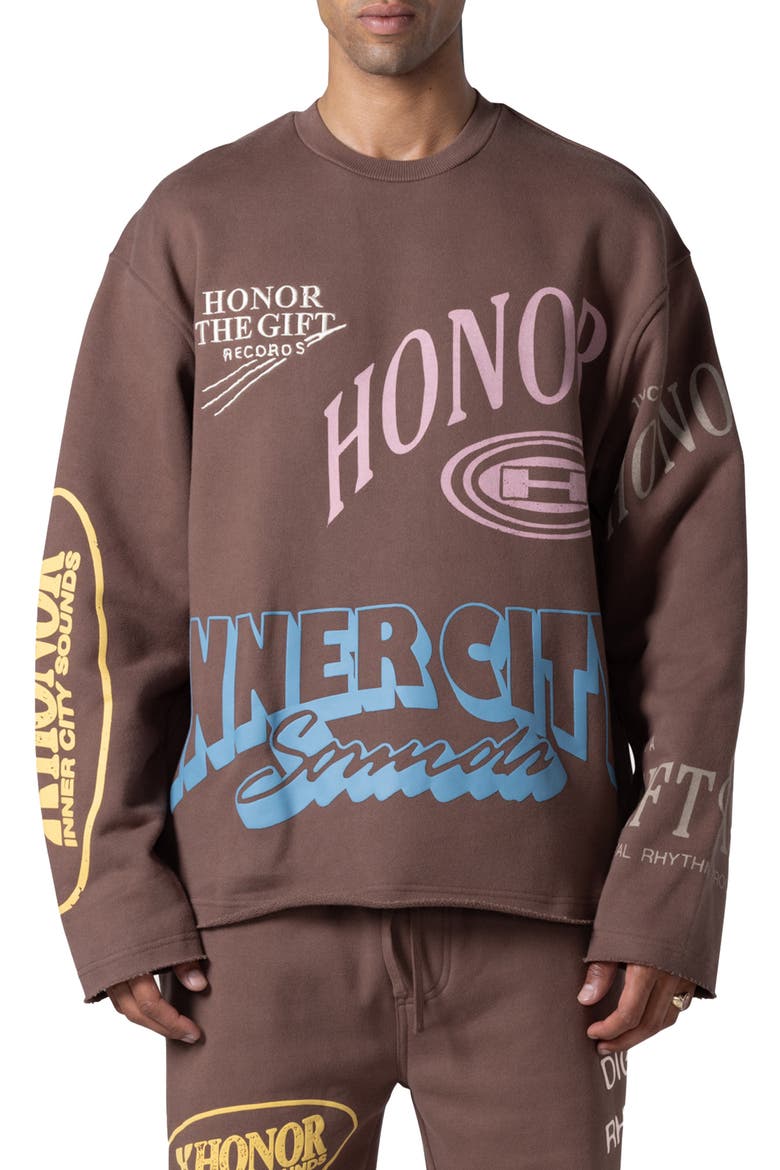 Studio Oversize Graphic Sweatshirt, Main, color, BROWN