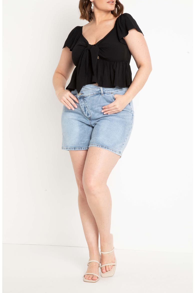 Tie Front Peplum Top, Alternate, color, TOTALLY BLACK