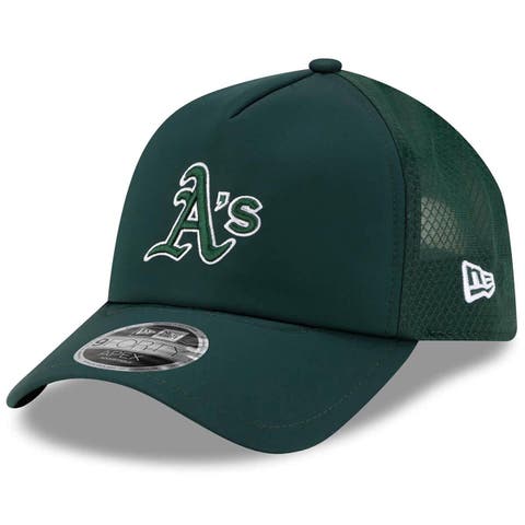 Men's New Era Green Athletics 2026 Batting Practice Apex 9FORTY Adjustable Trucker Hat
