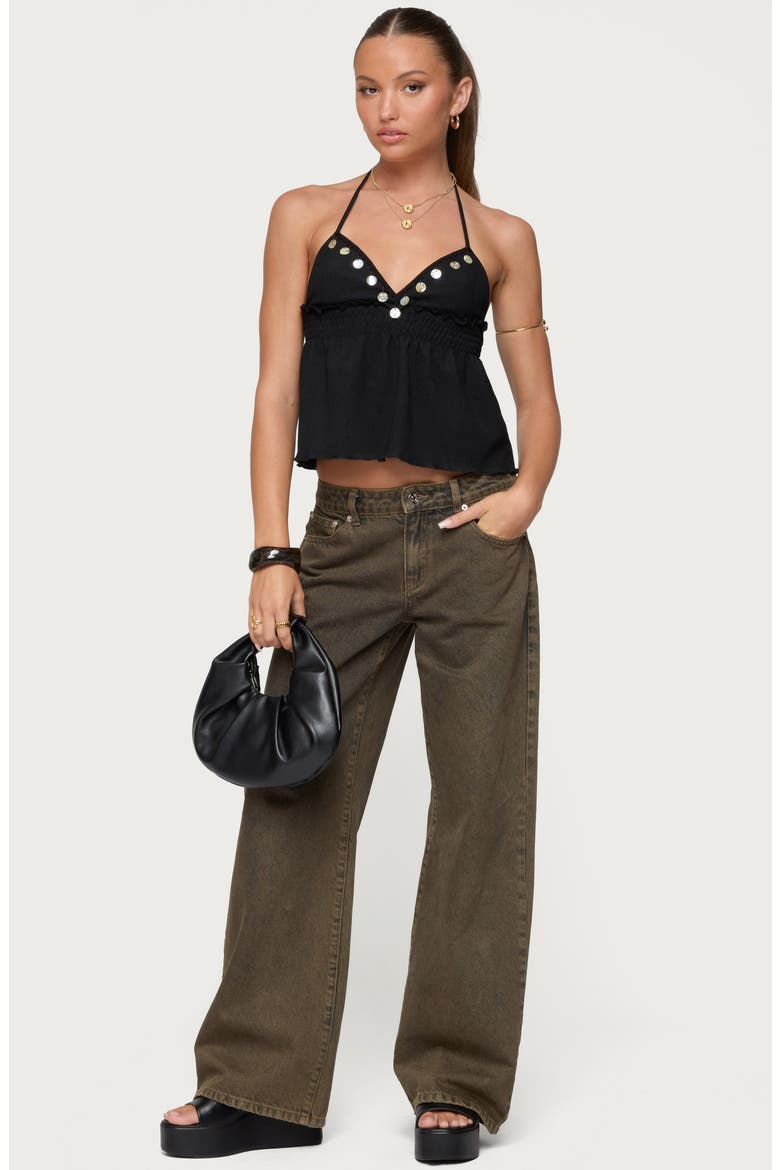 Pailette Sequin Halter Crop Top, Alternate, color, BLACK