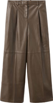 MANGO Riga Faux Leather Wide Leg Pants