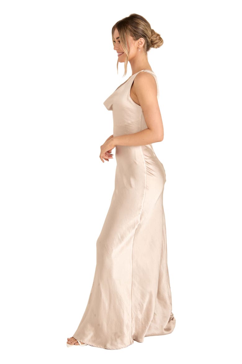 Cowl Front Satin Bridesmaid Dress, Alternate, color, Oyster