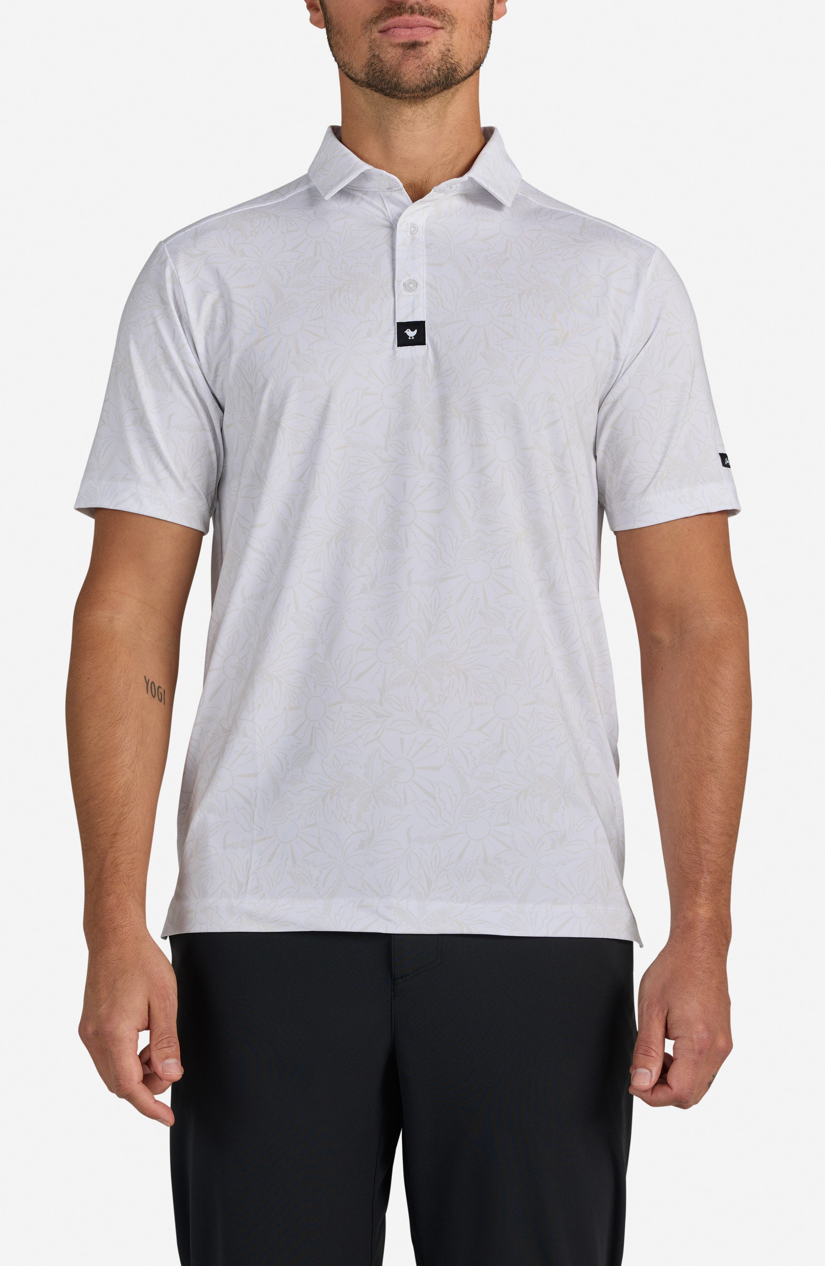White Bloom Floral Performance Golf Polo