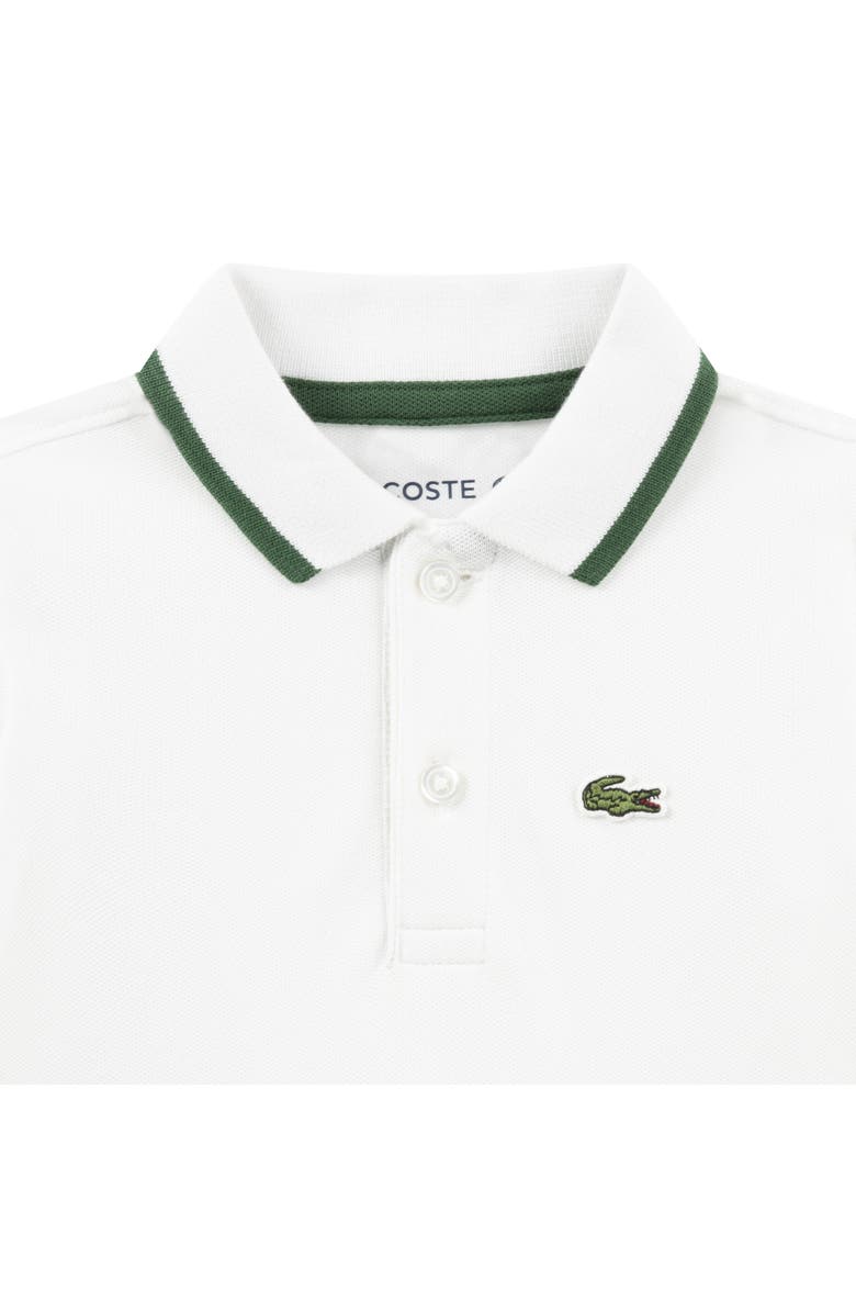 Lacoste Polo Collar Stretch Cotton Piqué Romper, Alternate, color, Blanc