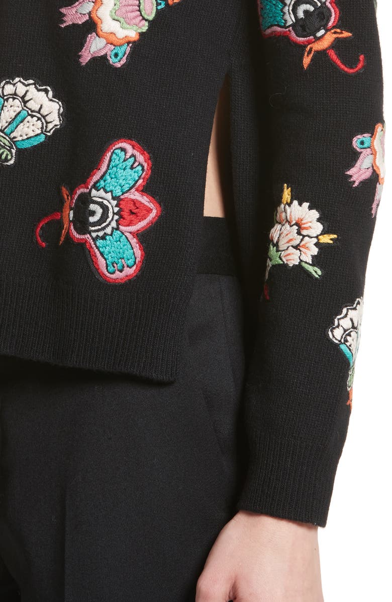 Valentino Floral Embroidered Wool Sweater, Alternate, color, 