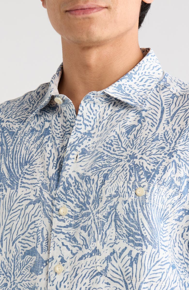 Tommy Bahama Antigo Vines Leaf Print Short Sleeve Linen Button-Up Shirt, Alternate, color, Kingfish