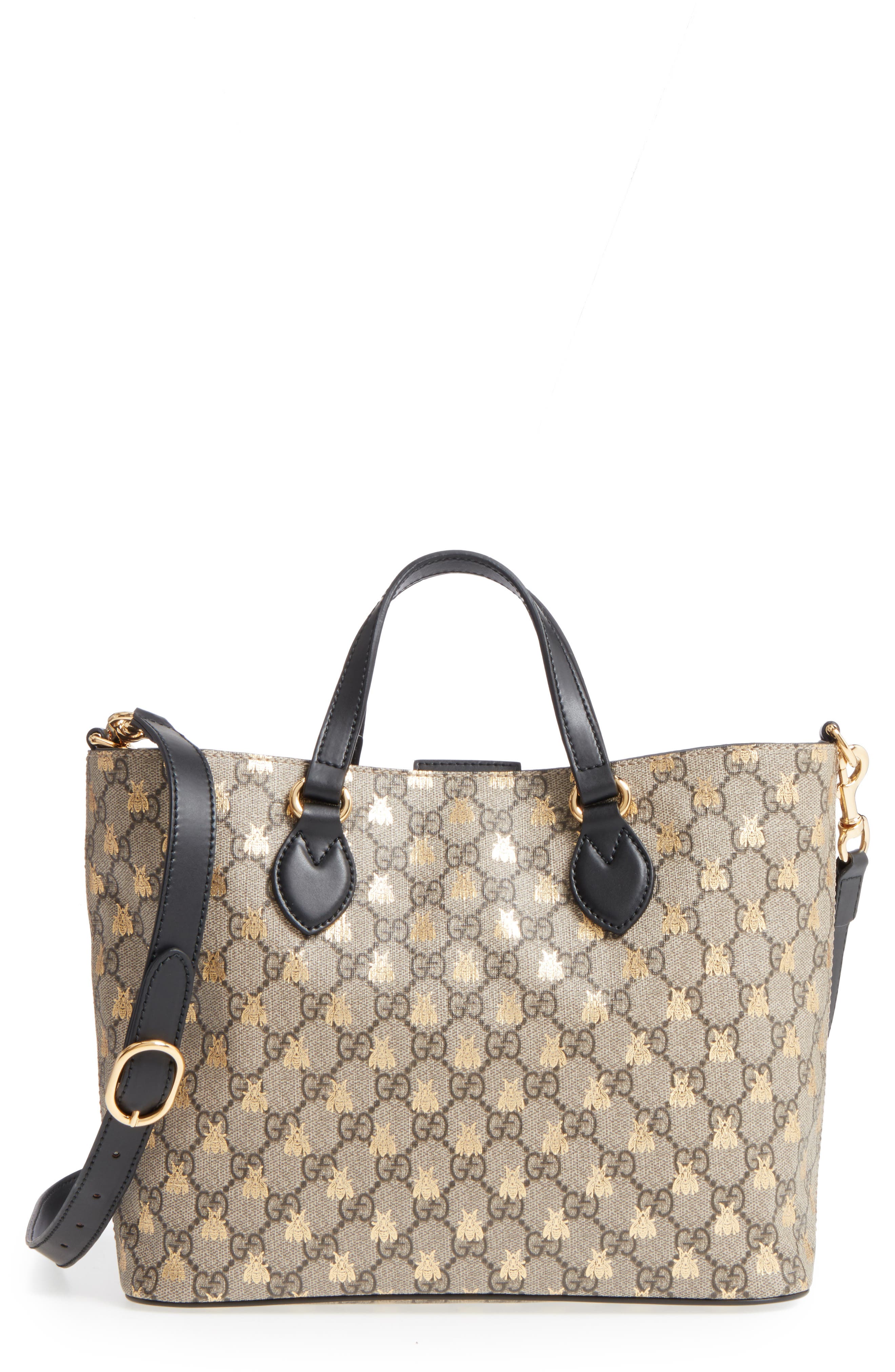 Gucci Bee GG Supreme Small Canvas Tote, Main, color, 