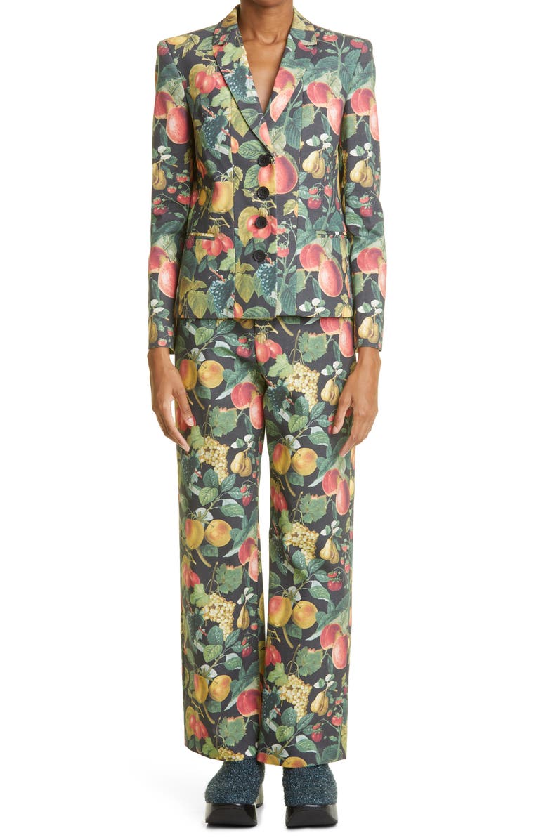 Puppets and Puppets Fruit Tree Print Straight Leg Trousers, Alternate, color, 