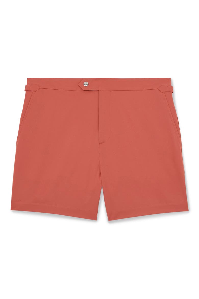 Sun Solid Side Adjuster Swim Trunks, Alternate, color, DUSTY ORANGE