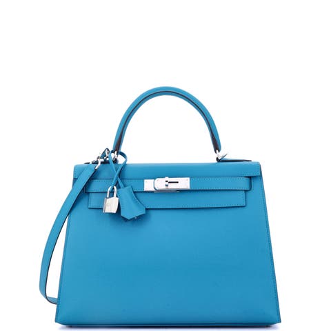 Kelly Handbag Blue Epsom with Palladium Hardware 28
