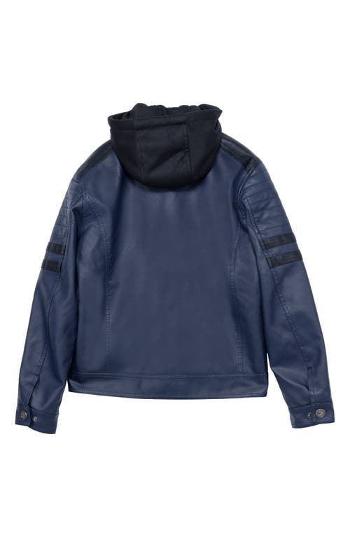 X-ray Xray Kids' Hooded Faux Shearling Lined Faux Leather Moto Jacket In Blue