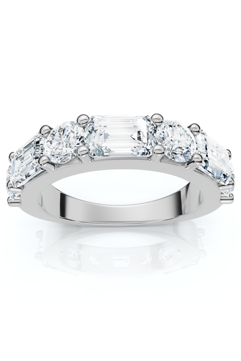 2.30Ct Emerald & Round Diamond Wedding Ring 14k Gold or Platinum Lab Grown, Main, color, 14k White Gold