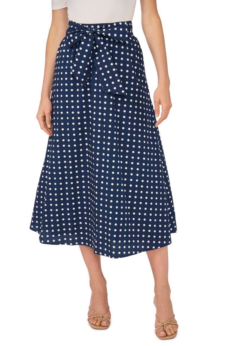 Tie Waist A-Line Midi Skirt, Main, color, CLASSIC NAVY