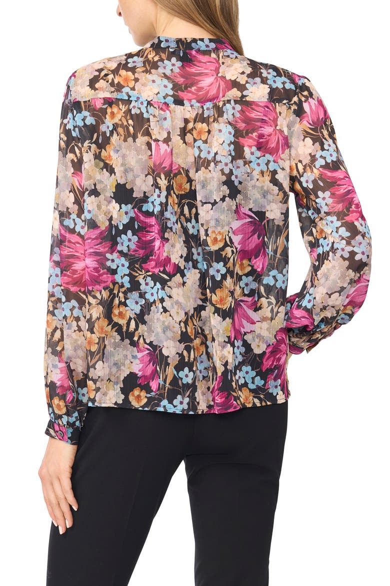 Mock Neck Shirred Button Down Shirt, Alternate, color, RICH BLACK