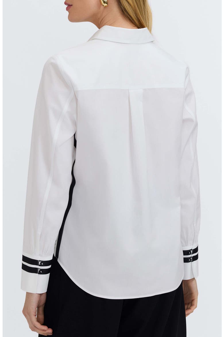 Brooke Grosgrain Trim Cotton Button-Up Shirt, Alternate, color, WHITE