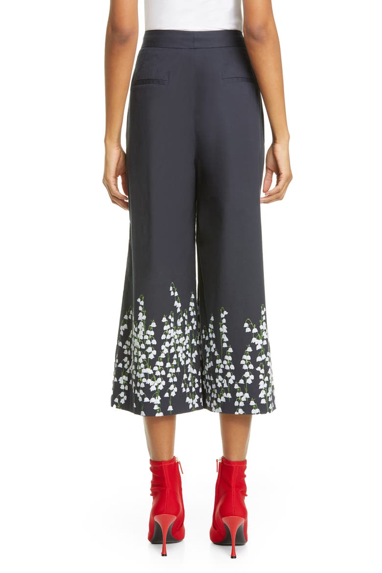 Pleated Floral Print Stretch Poplin Culottes, Alternate, color, LILY BLACK