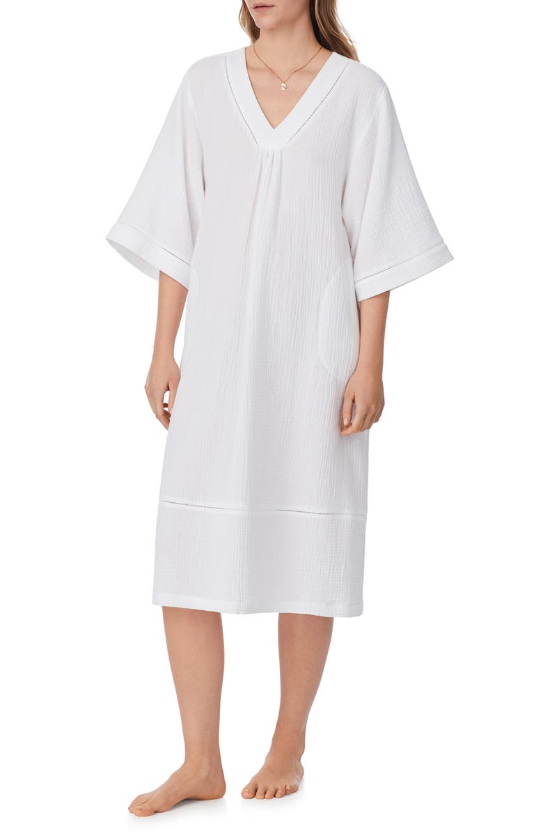 Eileen West Cotton Gauze Caftan, Alternate, color, White