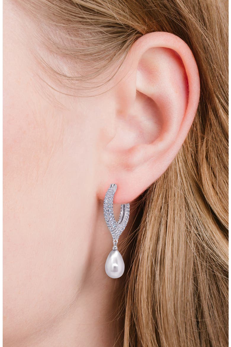 Teardrop Pearl & Pavé Drop Earrings, Alternate, color, PURE PLATINUM/ PEARL