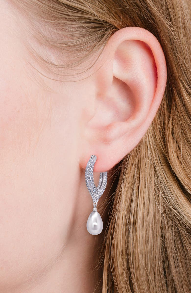 Crislu Teardrop Pearl & Pavé Drop Earrings, Alternate, color, Pure Platinum/ Pearl