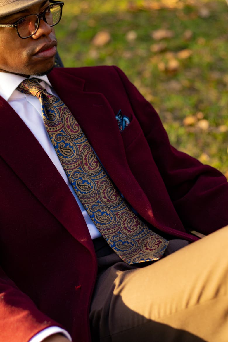 San Carlo - Extra Long Silk Jacquard Tie for Men, Alternate, color, Sapphire and Ruby