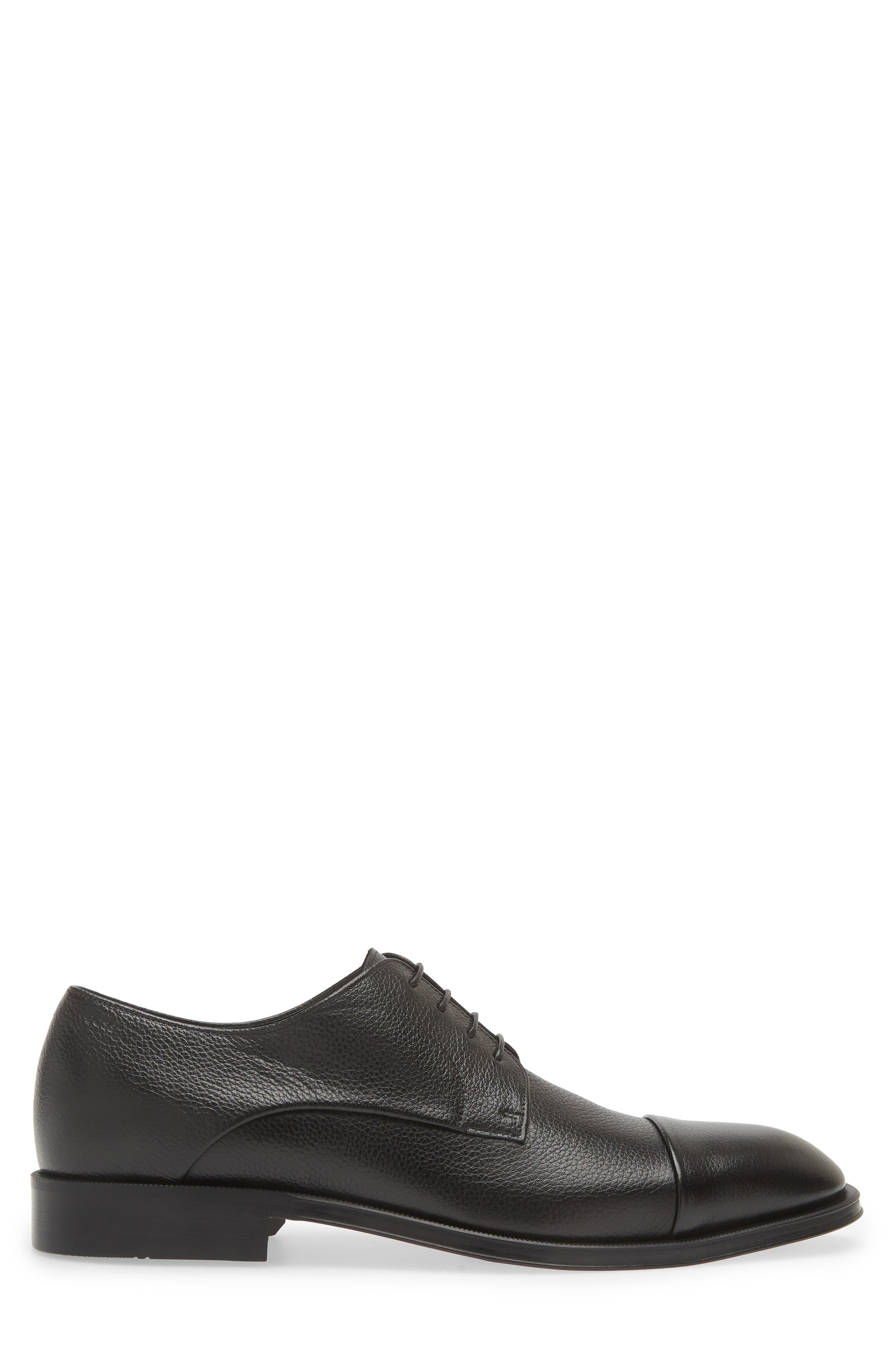 BOSS Derrek Pebbled Cap Toe Derby, Alternate, color, Black