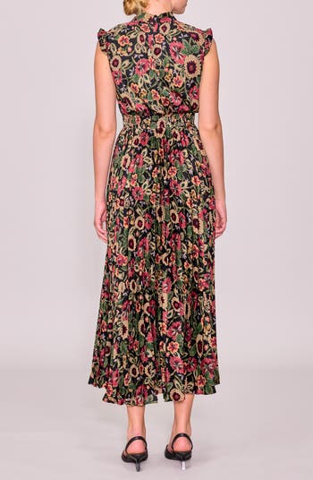 Paisley Pleated Midi Dress