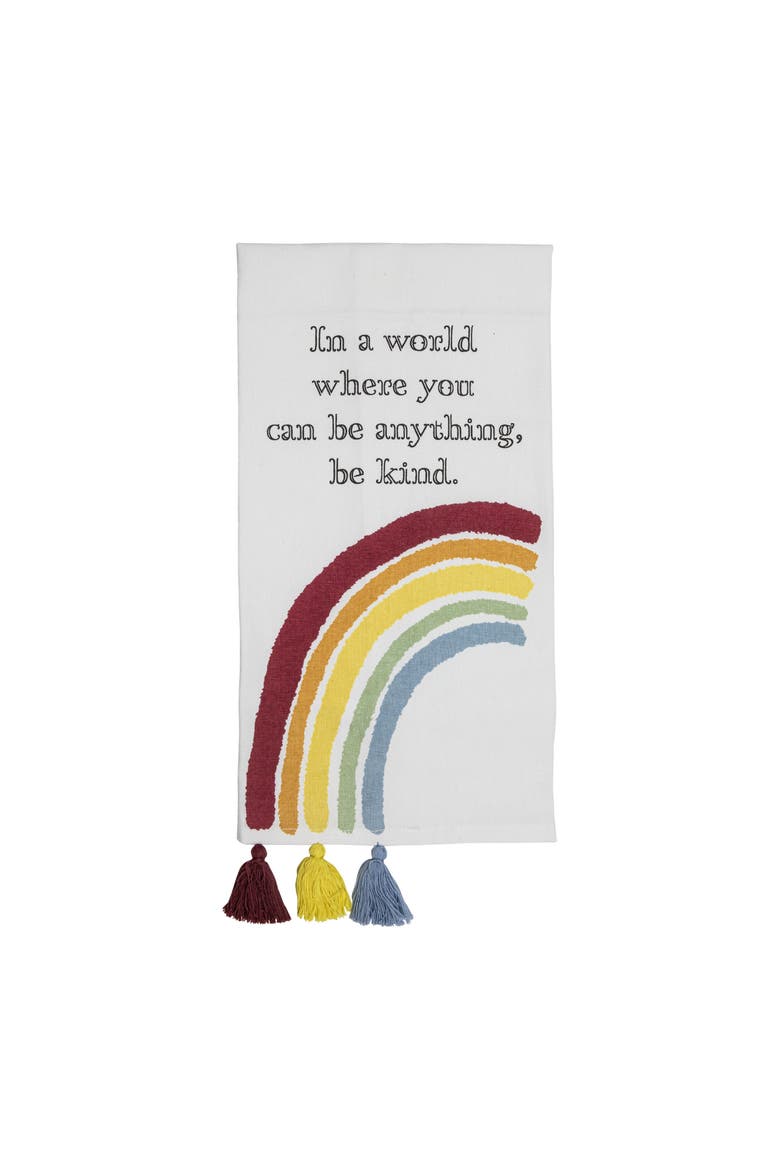 Be Kind Rainbow Multi Cotton Tea Towel, Main, color, Red
