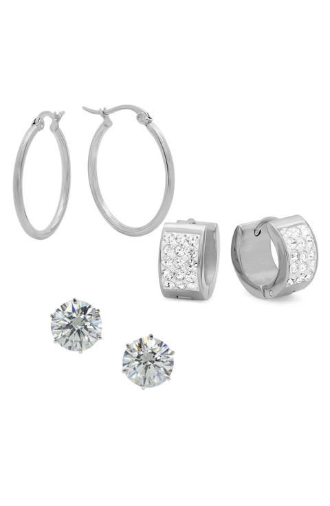 Set of 3 Hoop & Stud Earrings