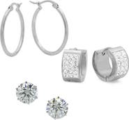 STEELTIME Set of 3 Hoop & Stud Earrings