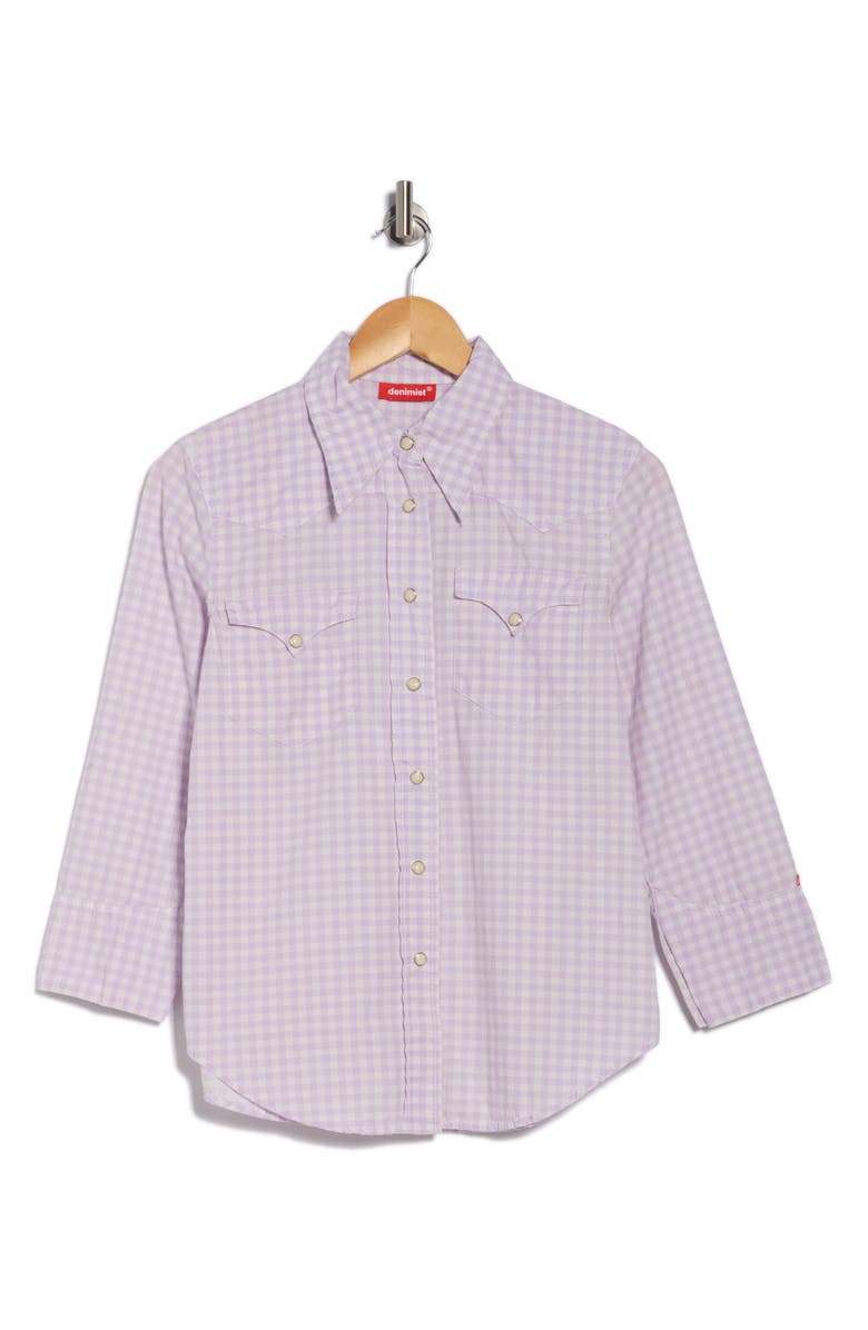 DENIMIST Shrunken Long Sleeve Cowboy Shirt, Alternate, color, Lilac Gingham